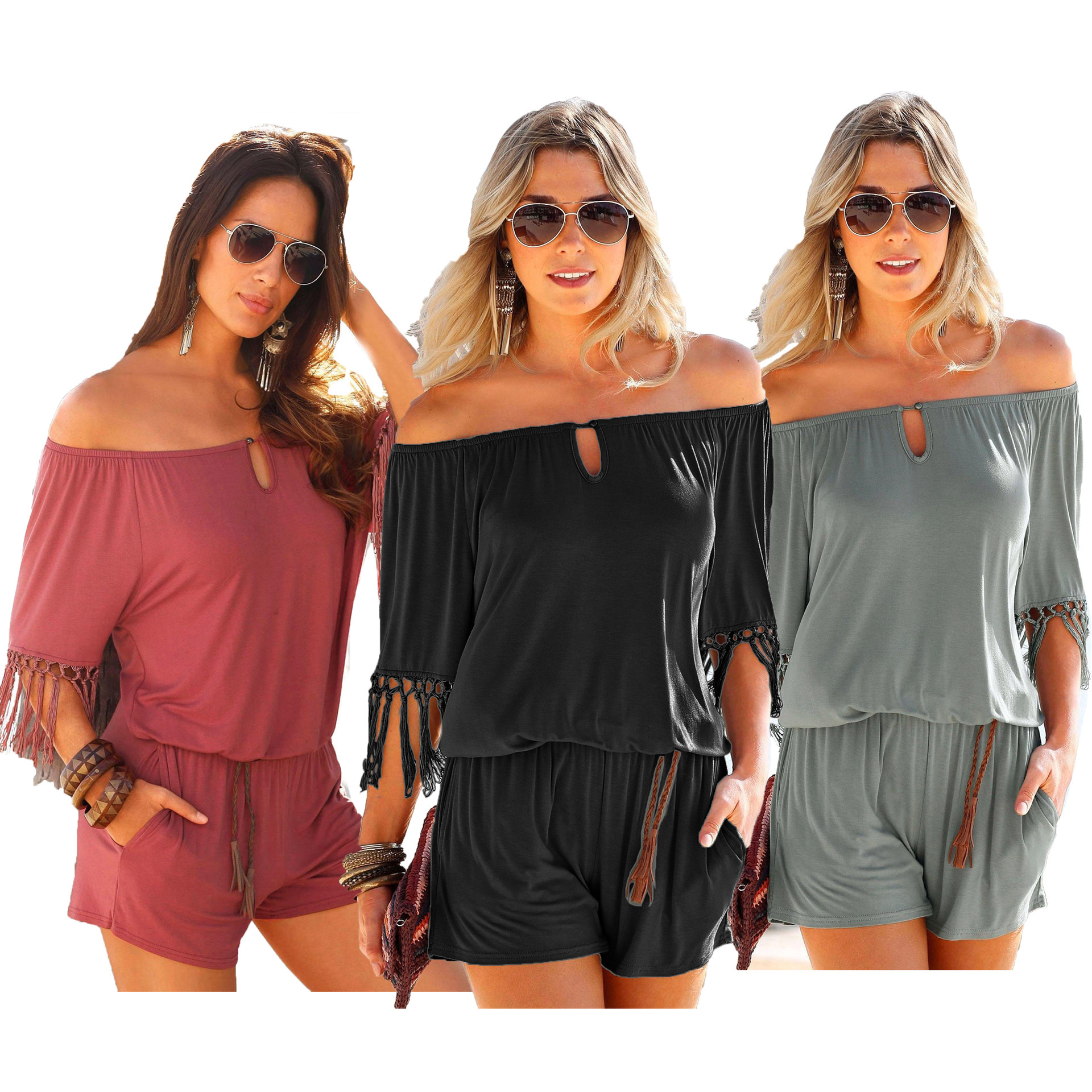 Summer wear word collar shirt tassels jumpsuits cool - Image 3