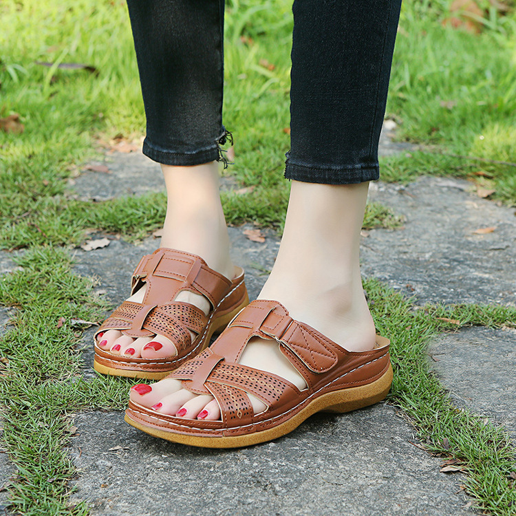 Large Size Wedge Sandals Hollow Cross Ladies Sandals - Image 3