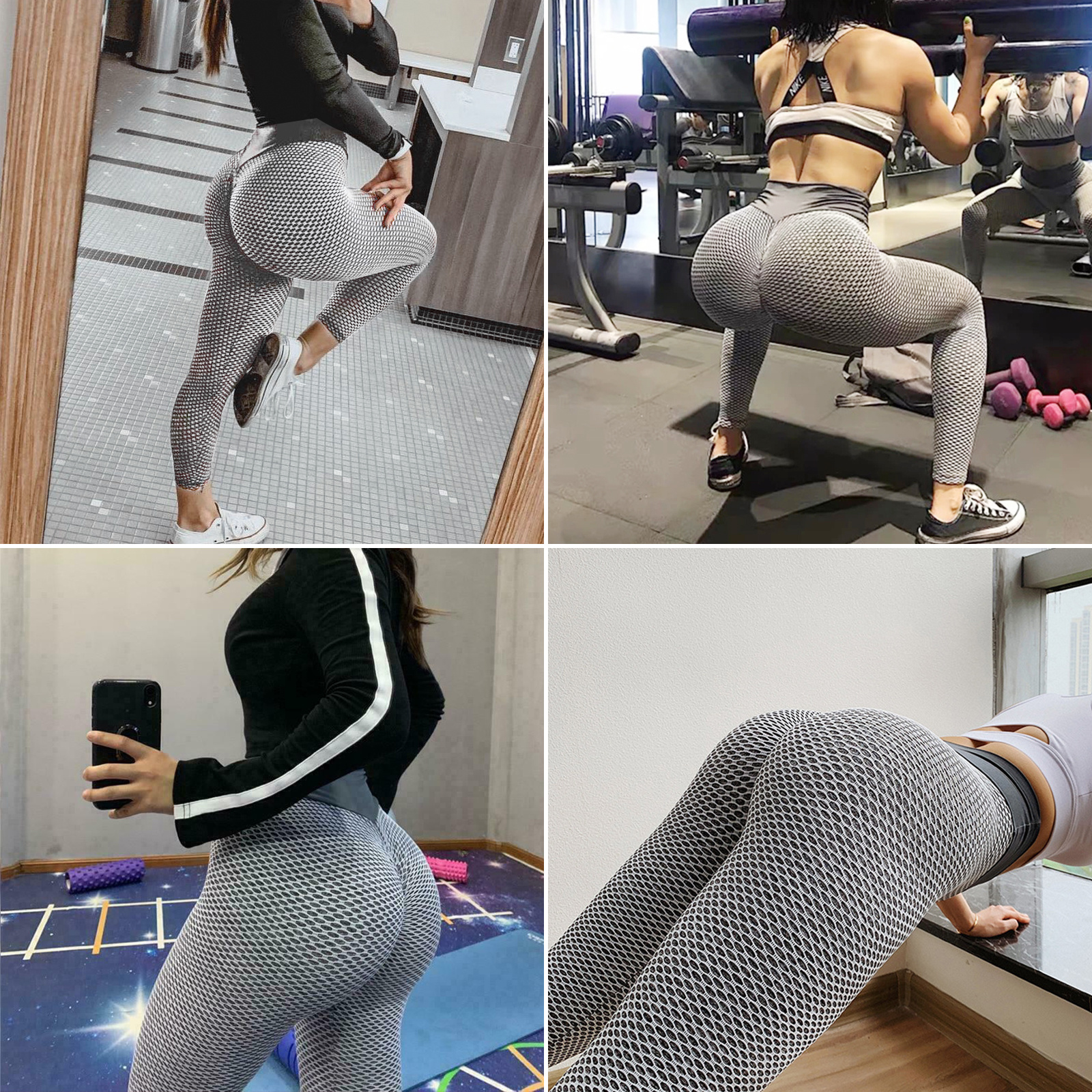 TIK Tok Leggings Women Butt Lifting Workout Tights Plus Size Sports High Waist Yoga Pants Light Grey - Image 4