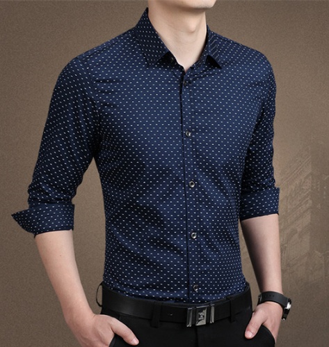 Brand Fashion Male Shirt Long-Sleeves Tops Polka Dot Printing Mens Dress Shirts Slim Men Shirt Plus Size M-5XL FGT - Image 5