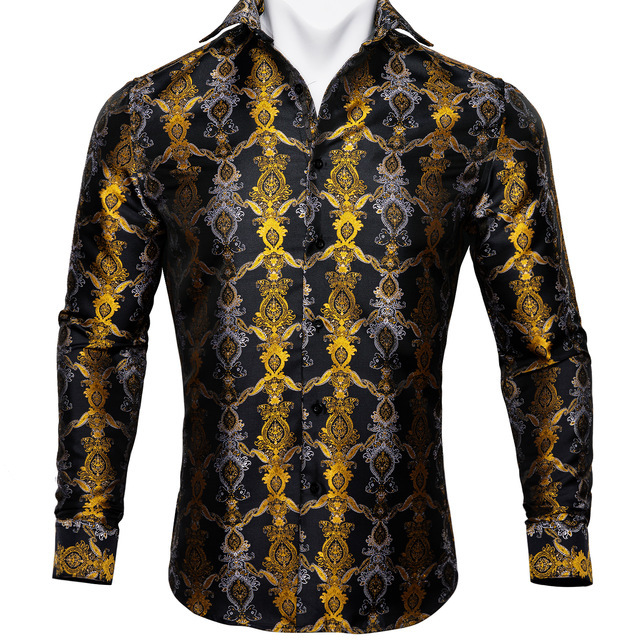 Barry.Wang Teal Paisley Floral Silk Shirts Men Autumn Long Sleeve Casual Flower Shirts For Men Designer Fit Dress Shirt BCY-05 - Image 5