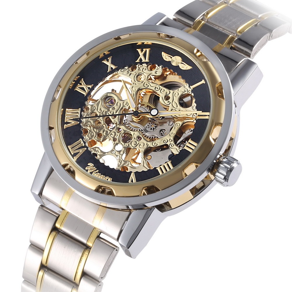 The winner men's fashion business casual space engraved gold watchband manual mechanical watches - Image 3