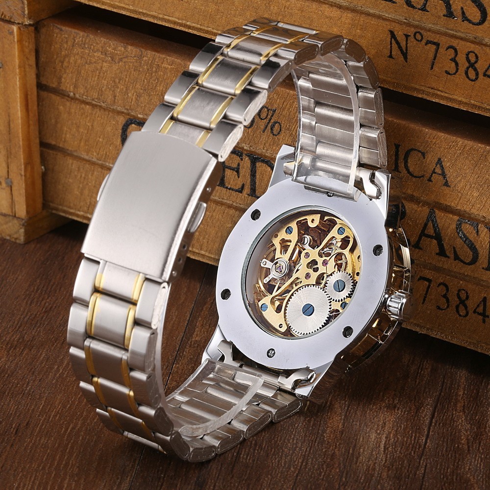 The winner men's fashion business casual space engraved gold watchband manual mechanical watches - Image 10