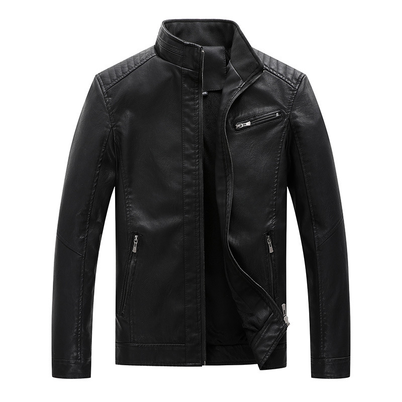 New Men's Leather Jackets Plus Velvet Solid Color - Image 3