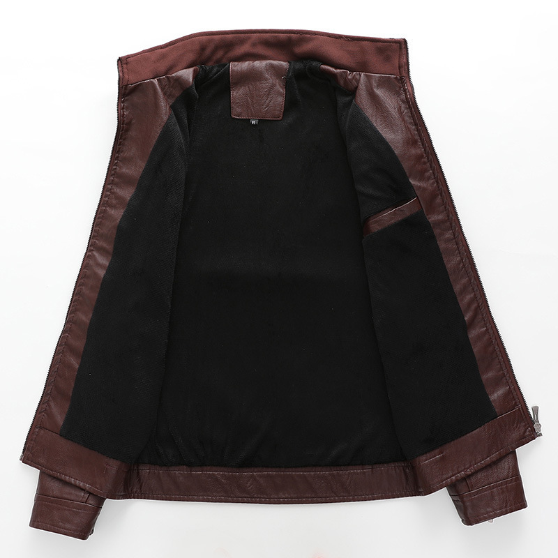 New Men's Leather Jackets Plus Velvet Solid Color - Image 5