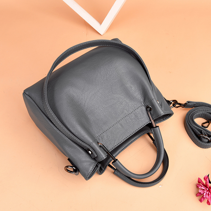 Bags Handbags Korean Fashion Women's Bags Soft Leather Retro Bucket Bag Handbag - Image 4
