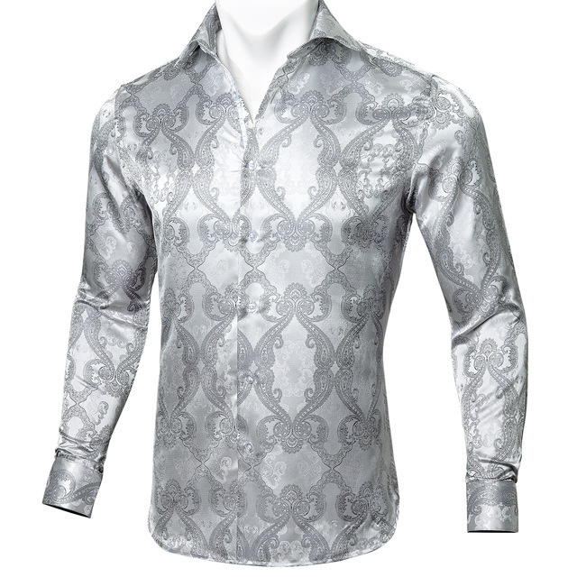 Barry.Wang Teal Paisley Floral Silk Shirts Men Autumn Long Sleeve Casual Flower Shirts For Men Designer Fit Dress Shirt BCY-05 - Image 10