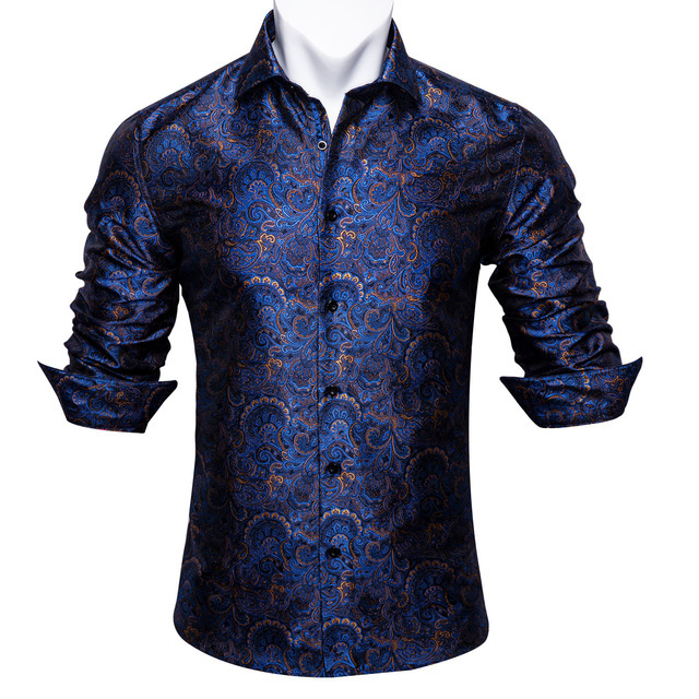 Barry.Wang Teal Paisley Floral Silk Shirts Men Autumn Long Sleeve Casual Flower Shirts For Men Designer Fit Dress Shirt BCY-05 - Image 8