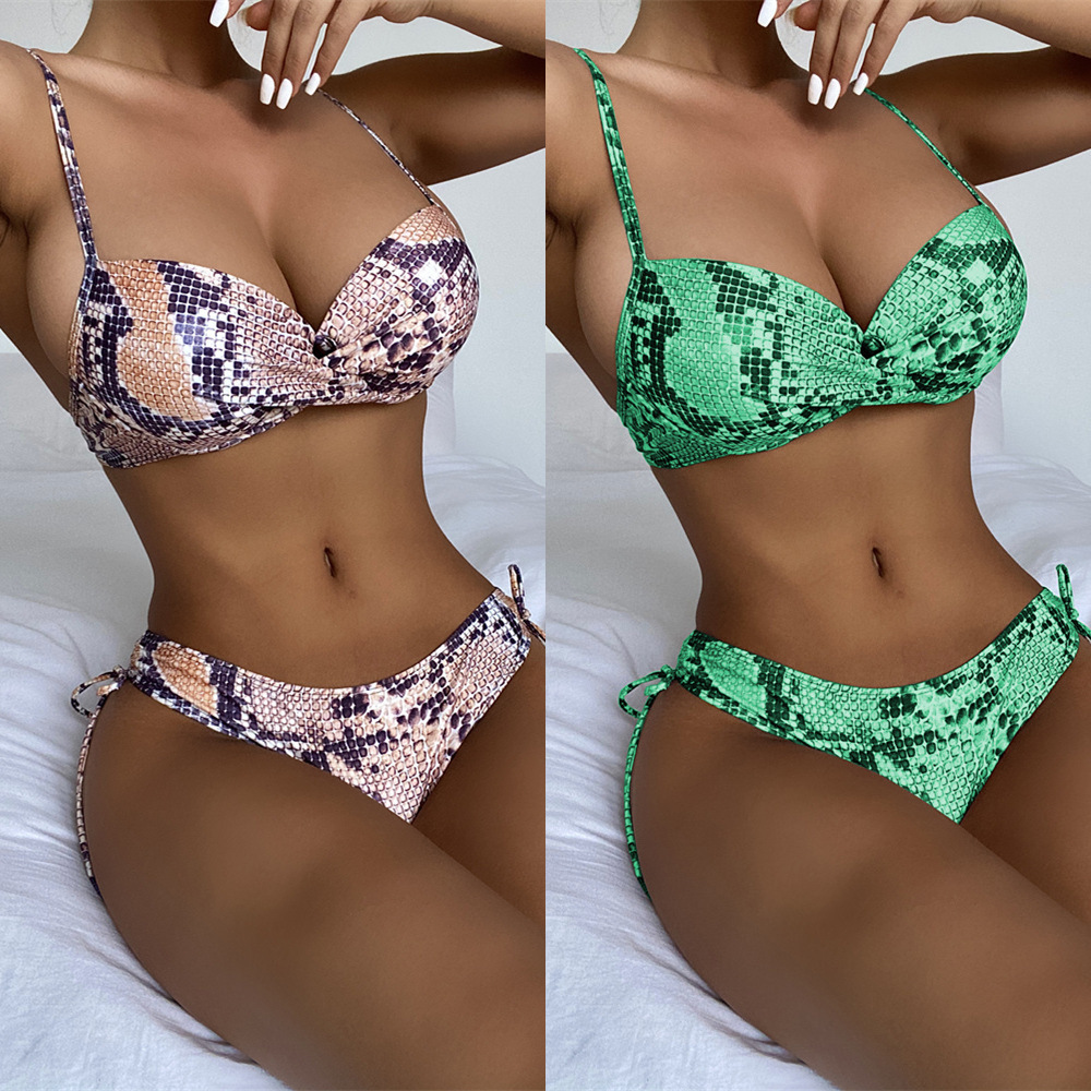 Beach Snake Pattern Bikini Hard-clad Steel Plate Gather Hot Girl Bikini Triangle Split Swimsuit - Image 3
