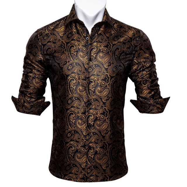 Barry.Wang Teal Paisley Floral Silk Shirts Men Autumn Long Sleeve Casual Flower Shirts For Men Designer Fit Dress Shirt BCY-05 - Image 7