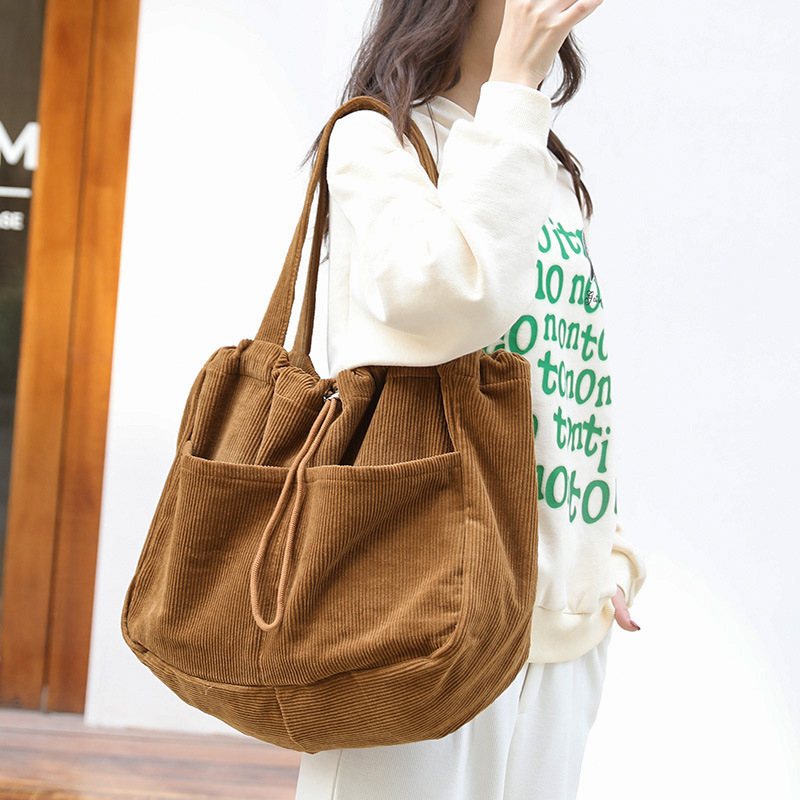 Ins Corduroy Shoulder Bags Drawstring Multi-pocket Handbag Women Underarm Bags - Image 7