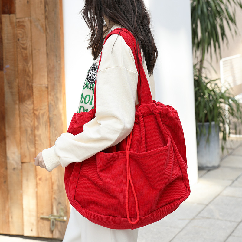 Ins Corduroy Shoulder Bags Drawstring Multi-pocket Handbag Women Underarm Bags - Image 10