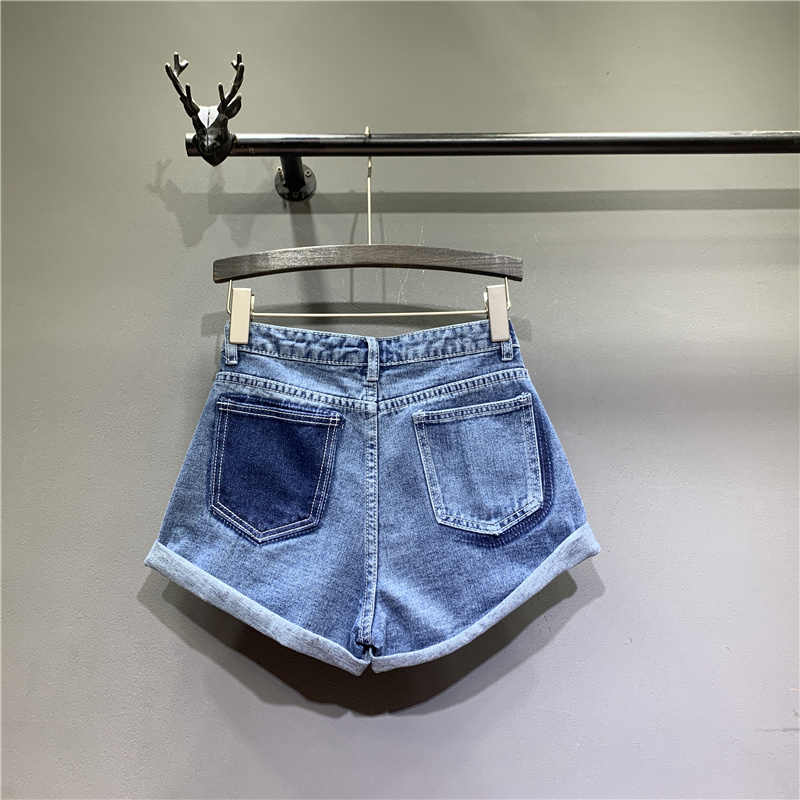 Cowgirl Shorts Stitching Curled Solid Color A-line Short Half-length Jeans - Image 4