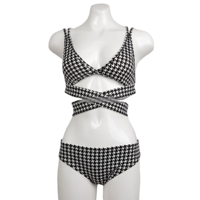 Houndstooth Cross-Tie Swimsuit Bikini - Image 6