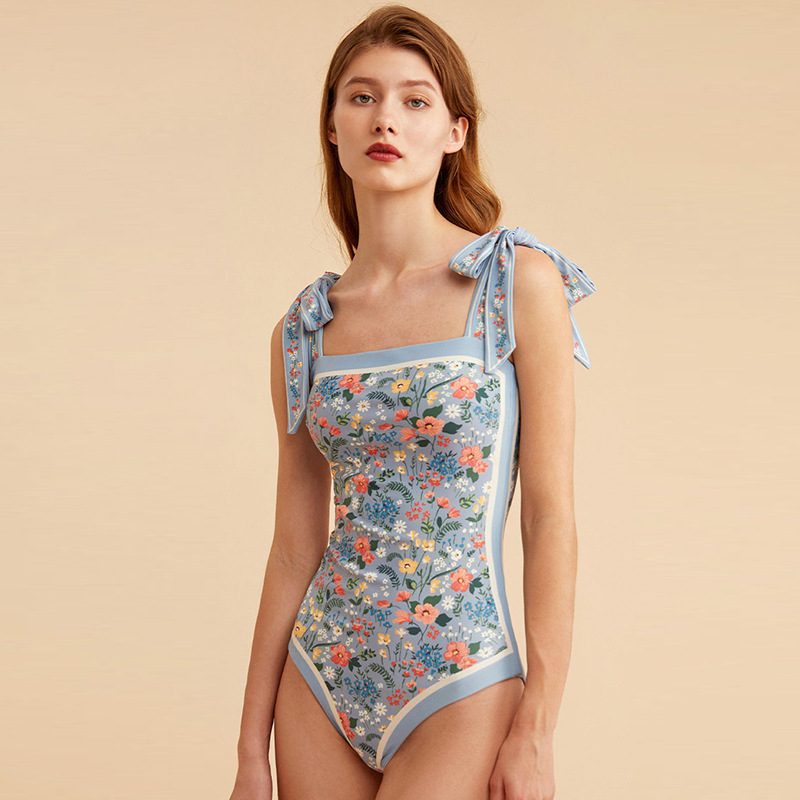 Vintage French Double Sided Print Slim One-Piece Swimsuit - Image 5