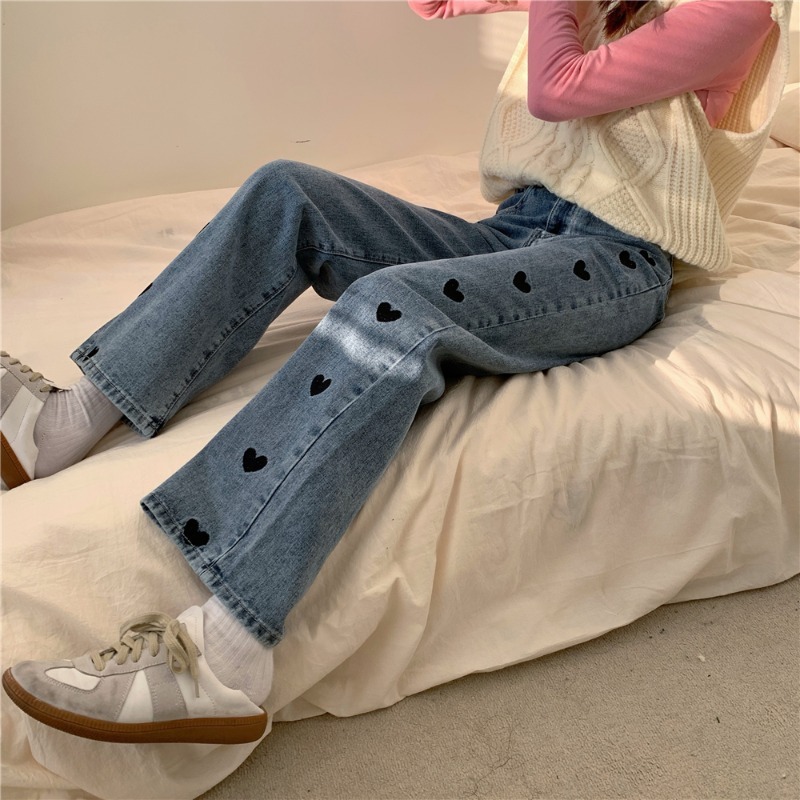 New Design Sense Straight Loose High Waist Love Jeans For Women