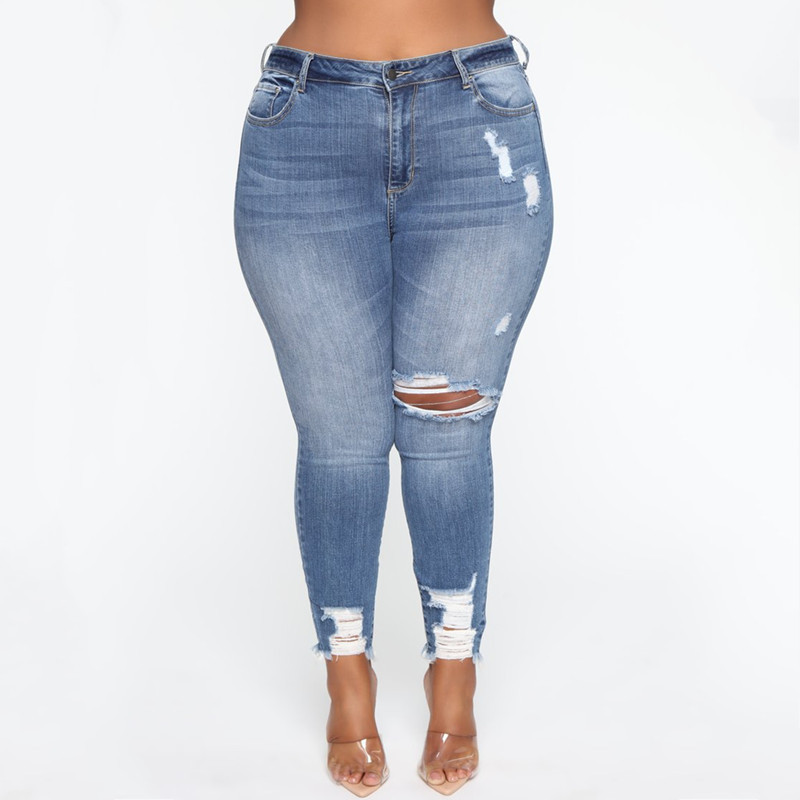 Women Clothes Ripped Plus Size Ladies Denim Pants Jeans - Image 5