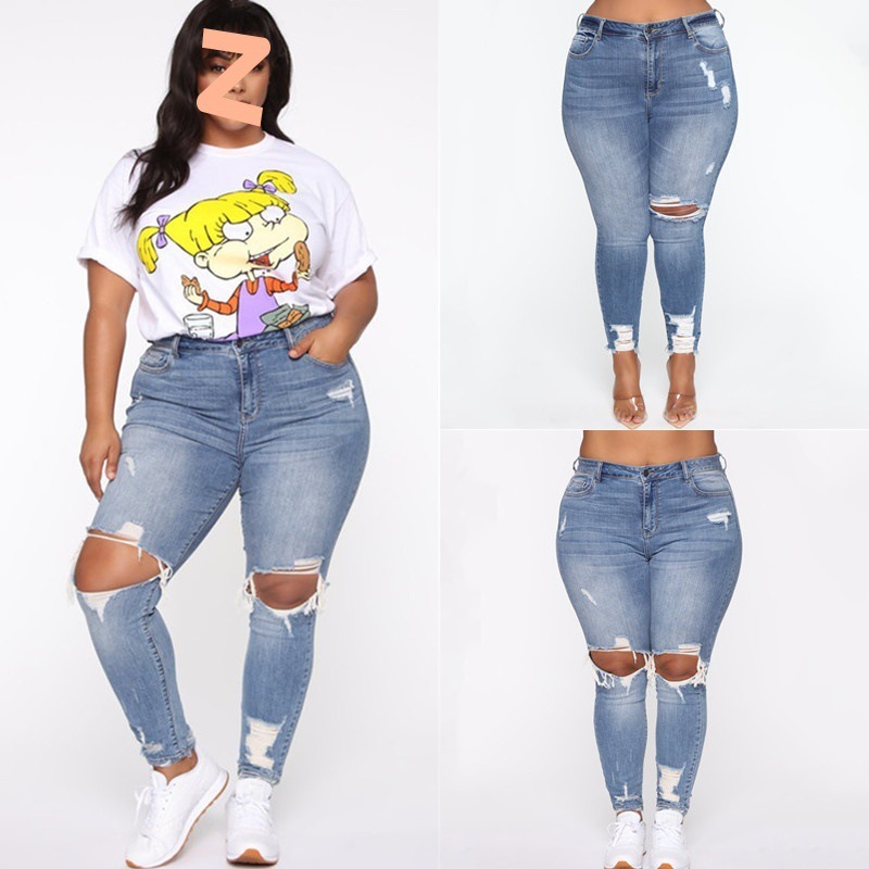 Women Clothes Ripped Plus Size Ladies Denim Pants Jeans - Image 4
