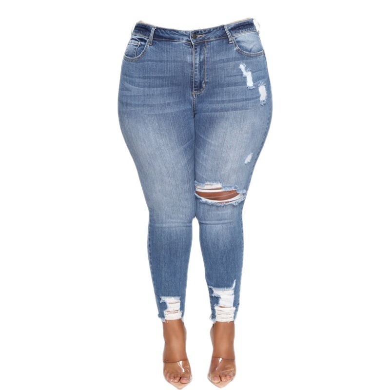 Women Clothes Ripped Plus Size Ladies Denim Pants Jeans - Image 3