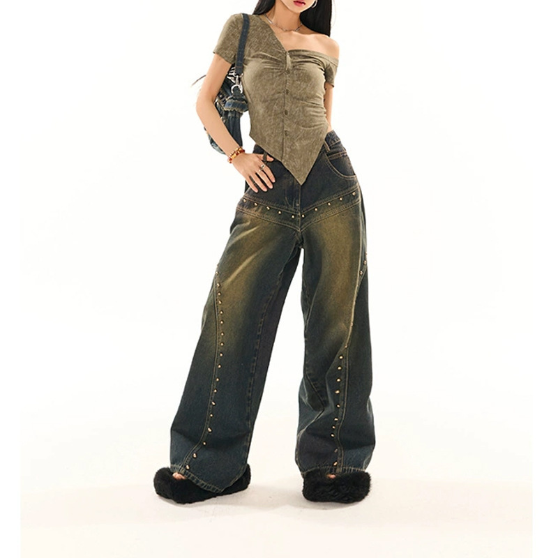 Washed-out Vintage Blue Washed Low Waist Jeans For Women - Image 10
