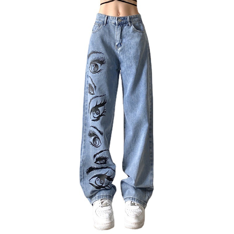 Fashion Personality Eye Print Blue Jeans Women - Image 3