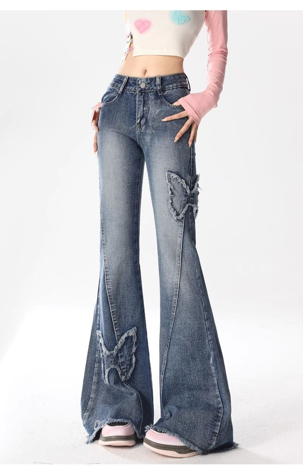American Retro Butterfly Embroidery Slightly Flared Jeans Women - Image 7