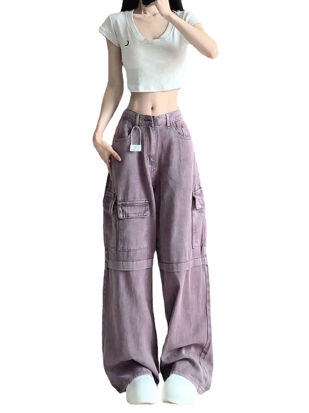 Retro Purple Cargo Jeans Women - Image 6