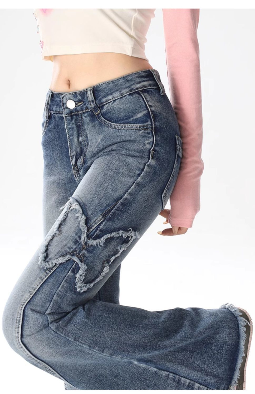 American Retro Butterfly Embroidery Slightly Flared Jeans Women - Image 3