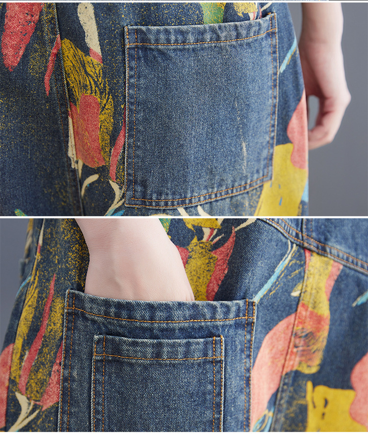 Lean Printed Jeans With Straps And Cropped Trousers For Women - Image 5