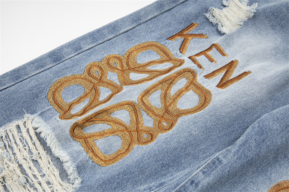 Ripped Letter-printing Jeans For Men And Women - Image 9