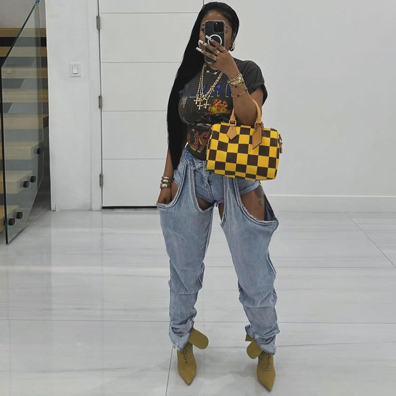 Fashion Trend Irregular Hollow-out High Waist Jeans For Women - Image 3