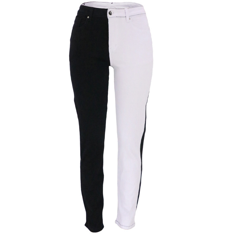 Fashionable Stretch Contrast Color Straight High Waist Jeans For Women - Image 7