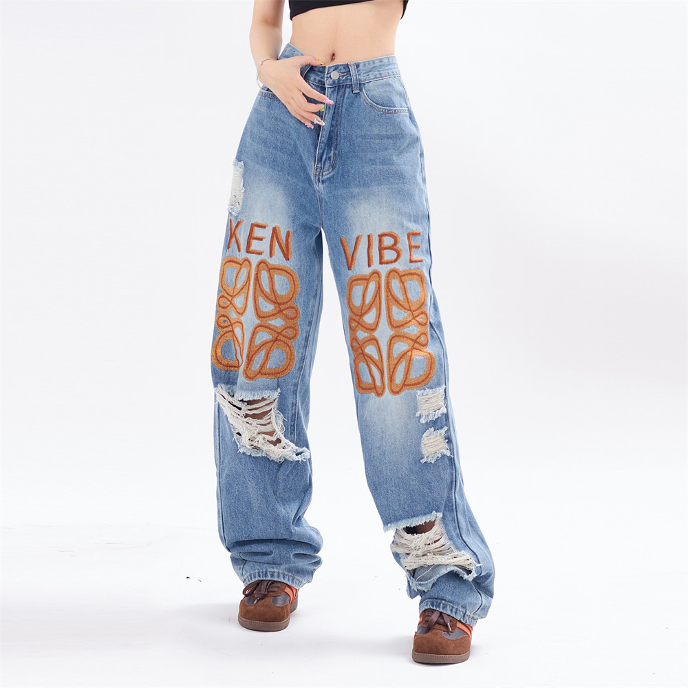 Ripped Letter-printing Jeans For Men And Women