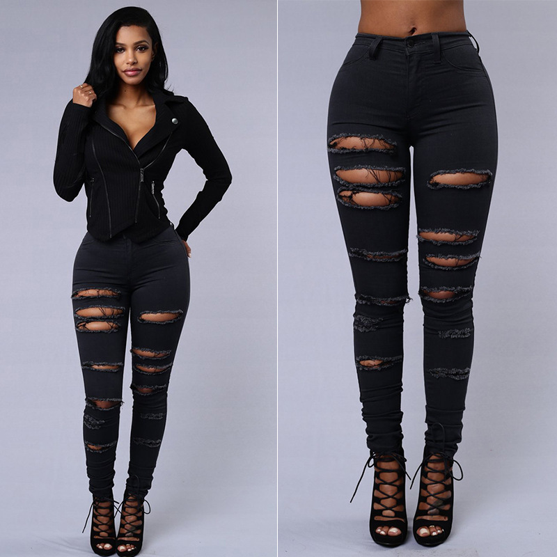 Ripped Jeans Women Skinny Trousers Casual High Waist Pencil Pants - Image 4