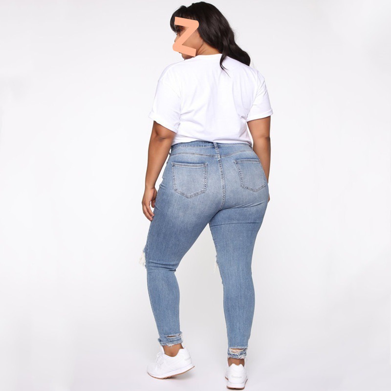 Women Clothes Ripped Plus Size Ladies Denim Pants Jeans - Image 6