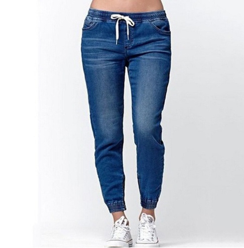 Autumn explosions Europe and the United States denim trousers tie the foot lantern jeans women - Image 4