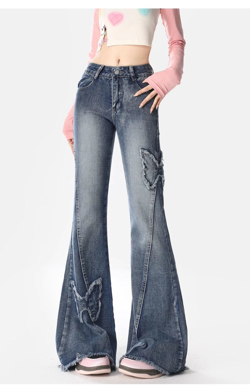 American Retro Butterfly Embroidery Slightly Flared Jeans Women - Image 4