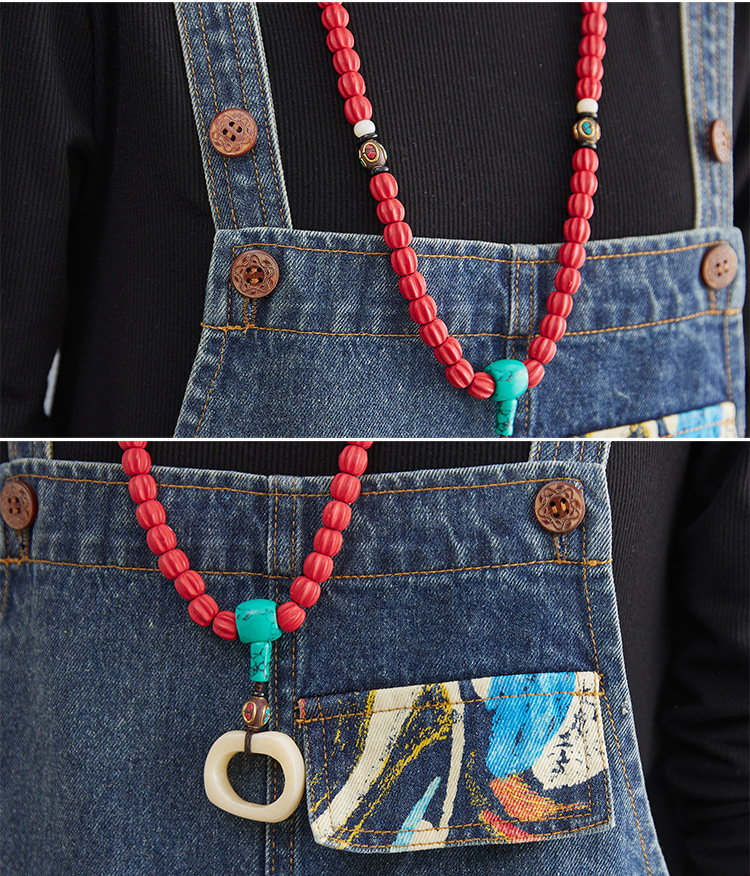 Lean Printed Jeans With Straps And Cropped Trousers For Women - Image 8