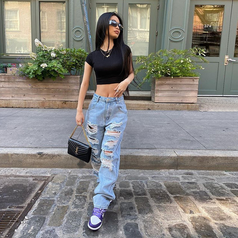 European and American Street Ripped Jeans Women Light Color High Waist - Image 4