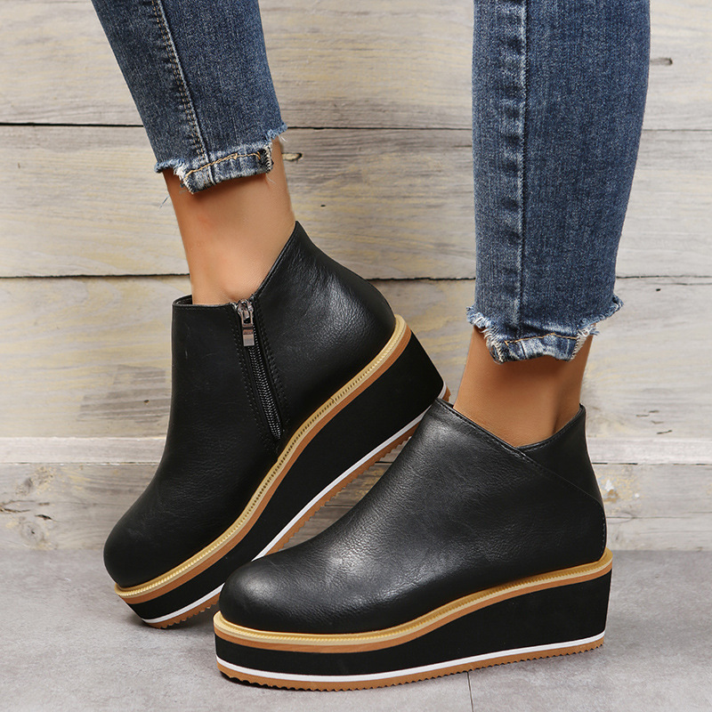 Ankle Boots Women Chunky Block Heel Shoes - Image 3