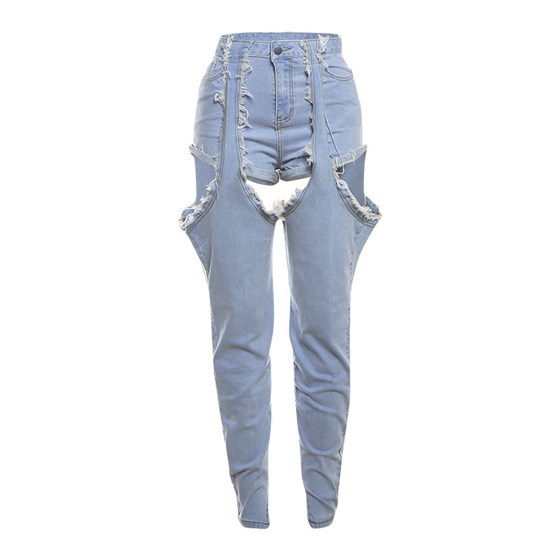 Fashion Trend Irregular Hollow-out High Waist Jeans For Women - Image 6
