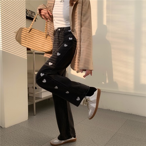 New Design Sense Straight Loose High Waist Love Jeans For Women - Image 3