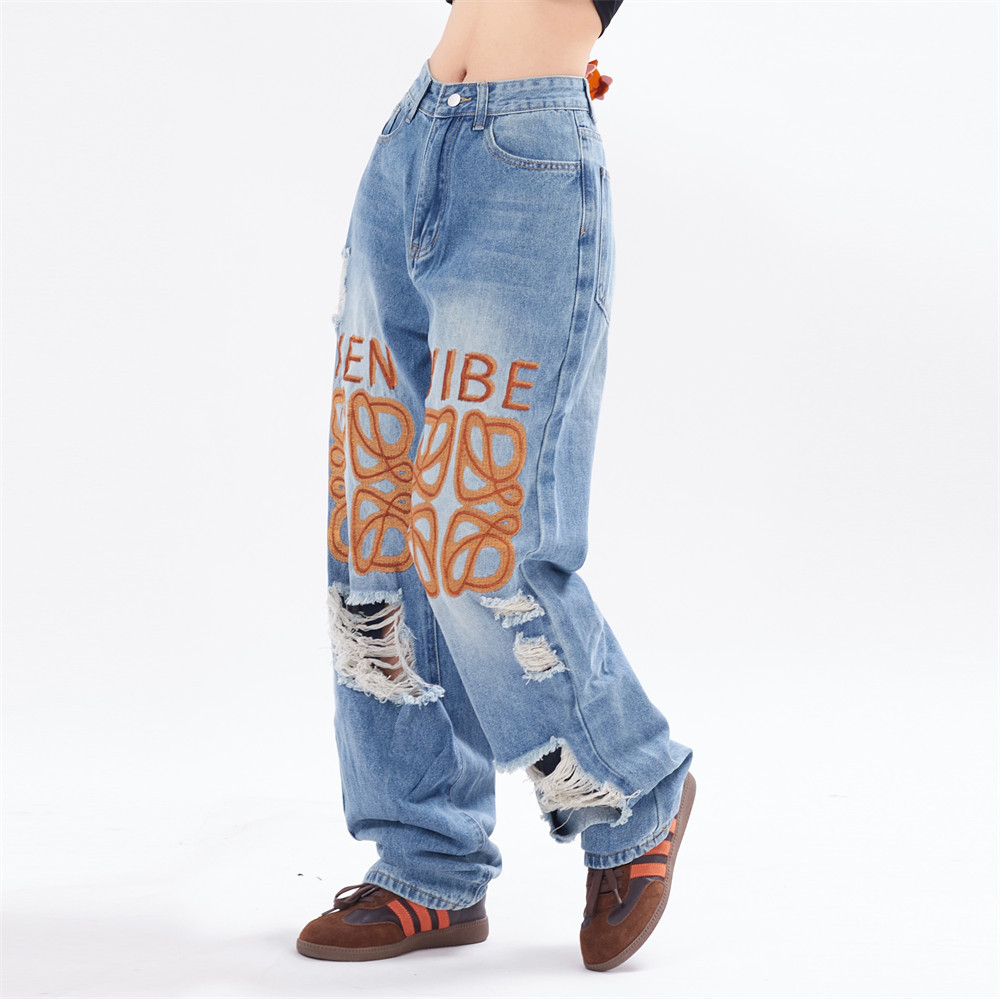 Ripped Letter-printing Jeans For Men And Women - Image 6