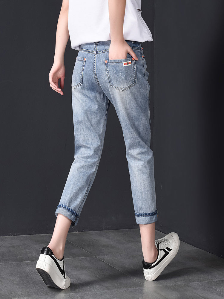 High Waist Nine-point Harem Daddy Women Pants Ripped Jeans Women - Image 8
