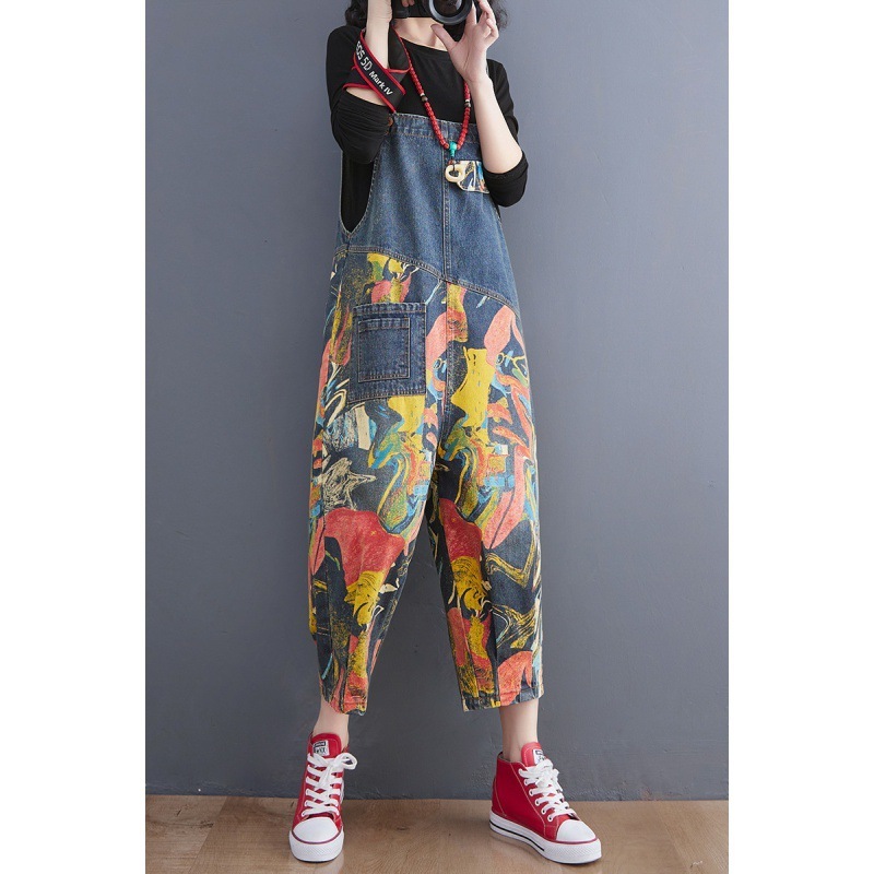 Lean Printed Jeans With Straps And Cropped Trousers For Women - Image 7