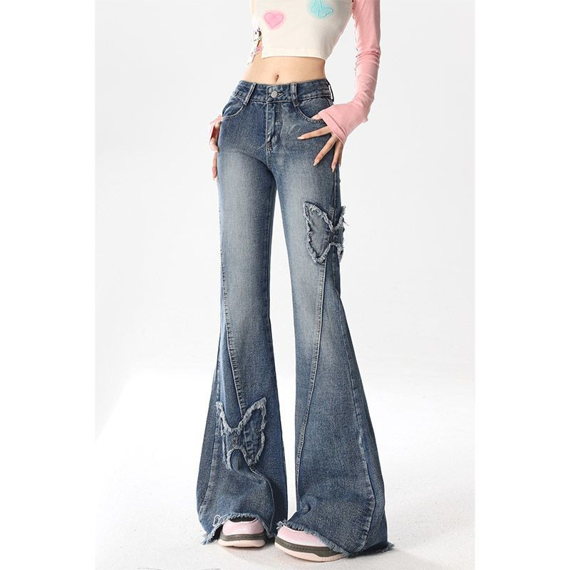 American Retro Butterfly Embroidery Slightly Flared Jeans Women - Image 5