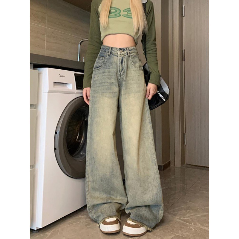 Retro Blue Distressed Wide-leg Jeans For Women - Image 8