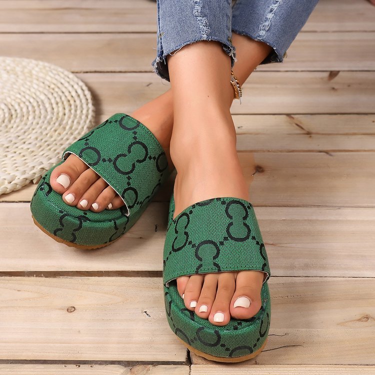 Print Thick-soled Flat Slippers Summer Fashion Casual Outdoor Beach Shoes For Women - Image 7