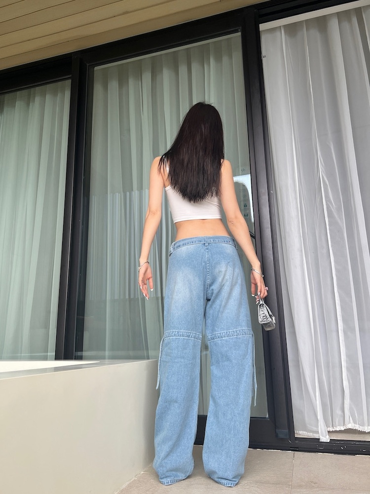 Design Sense Niche Light Blue Wide-leg Tooling Jeans Women - Image 3