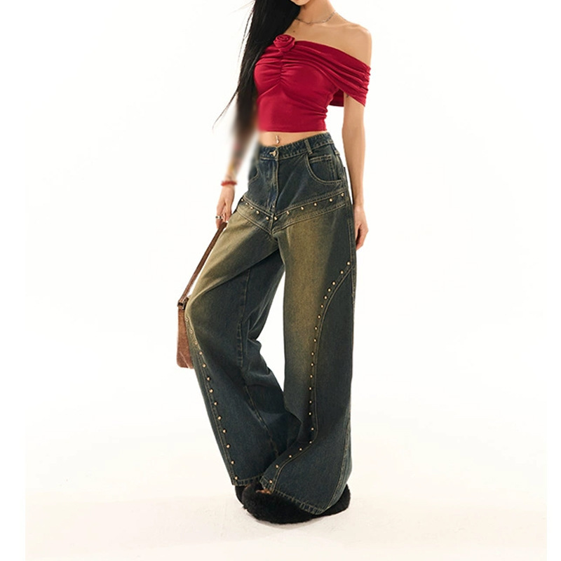 Washed-out Vintage Blue Washed Low Waist Jeans For Women - Image 5